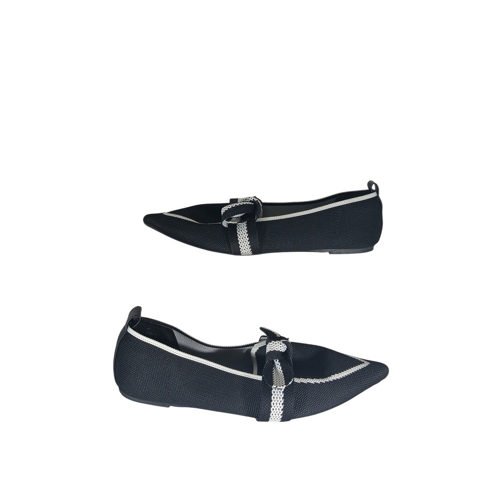 Tahari Florentia Flat 8 Black White Knit Bow Pointed Toe Parisian Chic Workwear